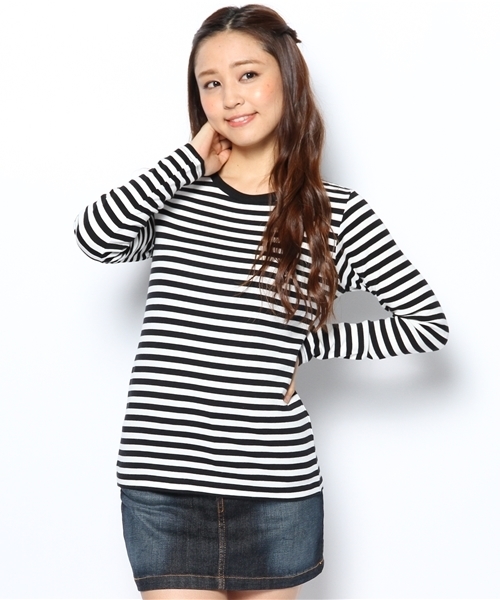 BEAMS BOY（ビームスボーイ）の「○BEAMS BOY / フライス 1cm ボーダー 0060CL（Tシャツ/カットソー・レディース・ライトグレー/ブラック/ベージュ/ネイビー・ONE SIZE）」の2枚目の写真