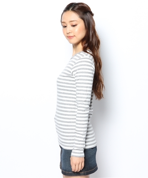 BEAMS BOY（ビームスボーイ）の「○BEAMS BOY / フライス 1cm ボーダー 0060CL（Tシャツ/カットソー・レディース・ライトグレー/ブラック/ベージュ/ネイビー・ONE SIZE）」の10枚目の写真