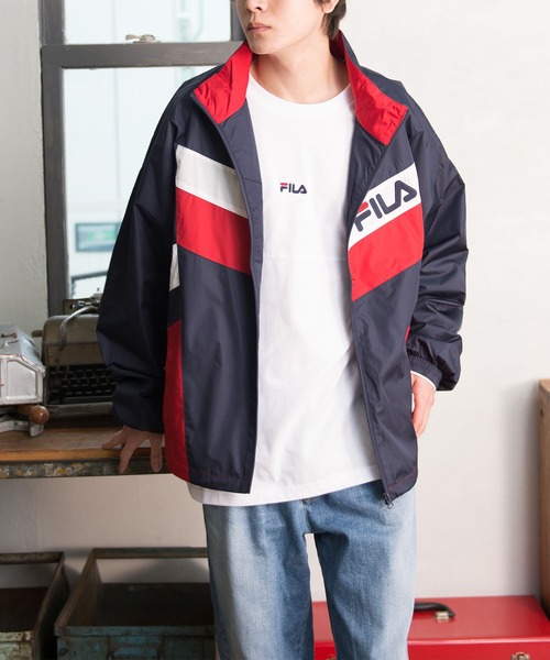 FILA（フィラ）の「【FILA/フィラ】ブランド ロゴ オーバーサイズ 切替 スタンドジャケット ジャンパー（ナイロンジャケット・メンズ・ブラック/ネイビー/ブルー系その他3/ブルー/スミクロ/カーキ・LL/M/L）」の4枚目の写真