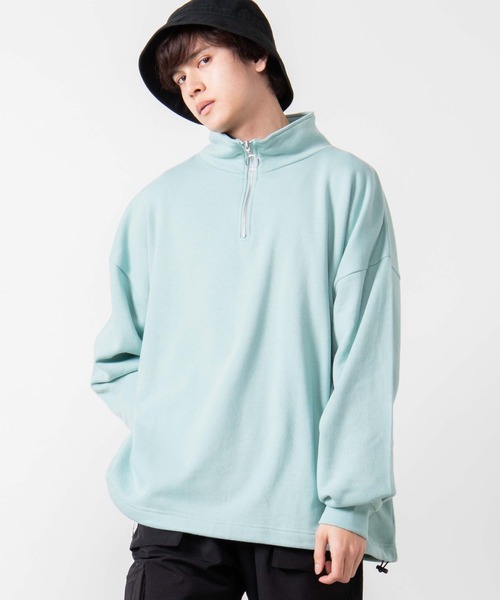 WEGO(ウィゴー)の「WEGO/ドローストリングルーズハーフジップビッグシルエットプルオーバー(スウェット・メンズ・ホワイト/ブラック/グリーン系その他・LARGE/MEDIUM)」の2枚目の写真