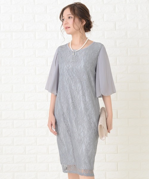 セール シフォン袖 袖スリット入り レース ひざ丈 ワンピース ドレス ドレス Lace Ladies レースレディース のファッション通販 Zozotown