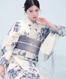 1人で着られる浴衣5点セット 和歌山染工日本染め(ゆかた・しわへこ帯・下駄・着付け本・腰ひも)【K】