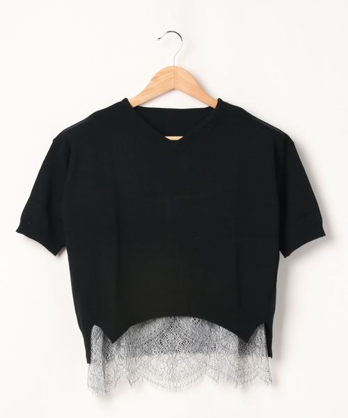 KOBE LETTUCE（コウベレタス）の「[2点SET]レースレイヤード5分袖ニットトップス（ニット/セーター・レディース・ブラック/オフホワイト/ピンク系その他・FREE）」の15枚目の写真