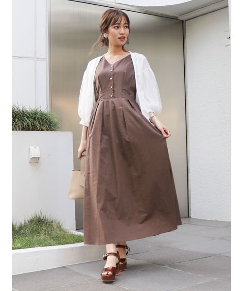 dazzlin（ダズリン）の「バックミニリボンロングワンピース（ワンピース・レディース・ブラウン/オフホワイト/グリーン・FREE）」の6枚目の写真