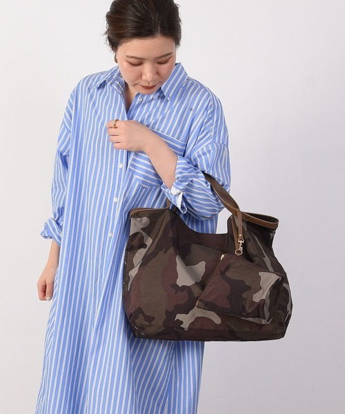 COOCO(クーコ)の「ポーチ付きカモフラージュ柄軽量ポリエステル トートバッグ/A4対応・折り畳み可能(トートバッグ・レディース・グレー/カーキ・9)」の14枚目の写真