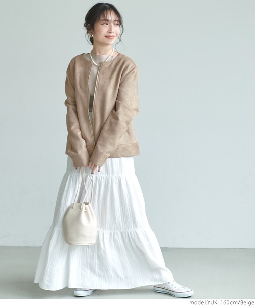 coca（coca）（コカ）の「フェイクスウェードノーカラージャケット（ノーカラージャケット・レディース・ベージュ/アイボリー・ONE SIZE）」の6枚目の写真