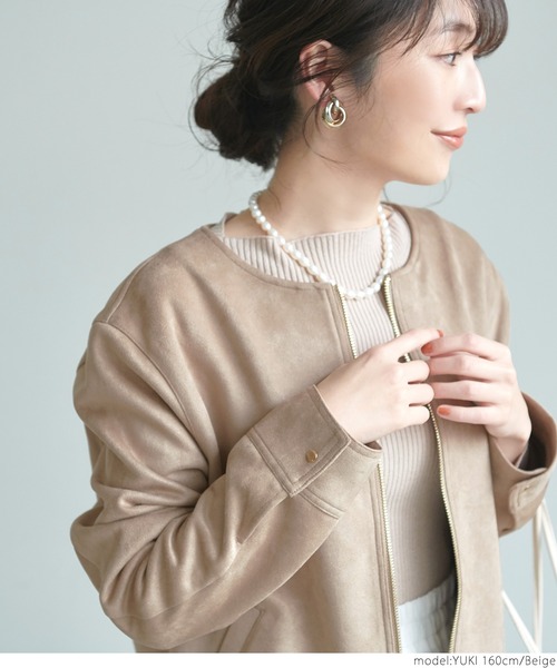 coca（coca）（コカ）の「フェイクスウェードノーカラージャケット（ノーカラージャケット・レディース・ベージュ/アイボリー・ONE SIZE）」の4枚目の写真