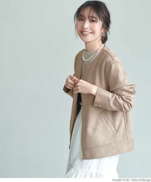 coca（coca）（コカ）の「フェイクスウェードノーカラージャケット（ノーカラージャケット・レディース・ベージュ/アイボリー・ONE SIZE）」の5枚目の写真