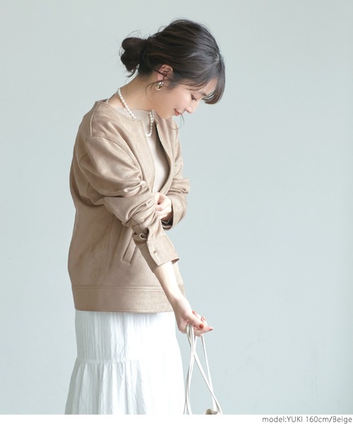 coca（coca）（コカ）の「フェイクスウェードノーカラージャケット（ノーカラージャケット・レディース・ベージュ/アイボリー・ONE SIZE）」の7枚目の写真