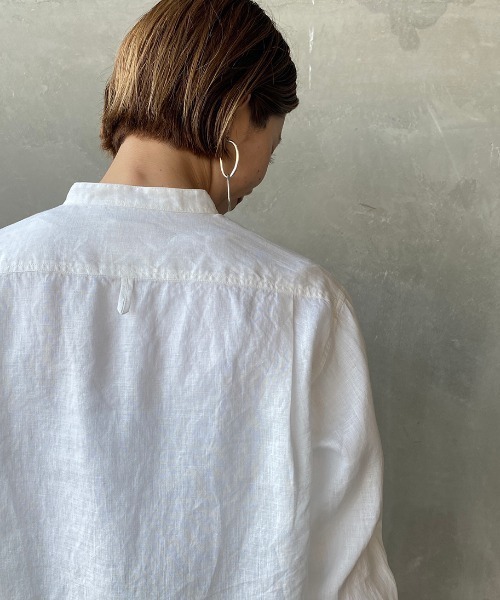ダントン　リネンブラウス セール】[DANTON/ダントン] リネンクロス バンドカラーシャツ