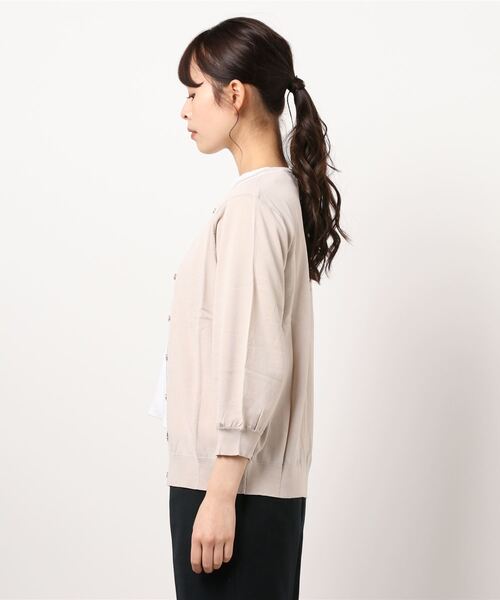 Honeys（ハニーズ）の「７分袖配色クルーカーデ（カーディガン/ボレロ・レディース・コーラルピンク/オフホワイト/ネイビー/ラベンダー/ベージュ・L/LL/M）」の16枚目の写真