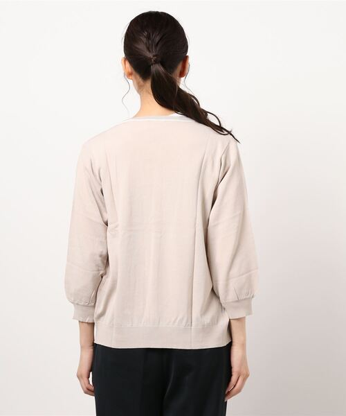 Honeys（ハニーズ）の「７分袖配色クルーカーデ（カーディガン/ボレロ・レディース・コーラルピンク/オフホワイト/ネイビー/ラベンダー/ベージュ・L/LL/M）」の21枚目の写真