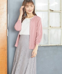 Honeys | ７分袖配色クルーカーデ(カーディガン/ボレロ)