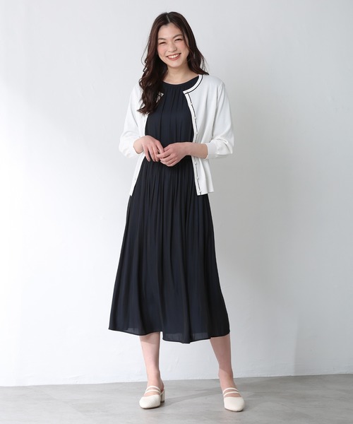 Honeys（ハニーズ）の「７分袖配色クルーカーデ（カーディガン/ボレロ・レディース・コーラルピンク/オフホワイト/ネイビー/ラベンダー/ベージュ・L/LL/M）」の14枚目の写真