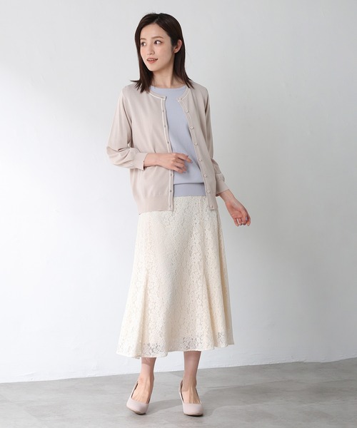 Honeys（ハニーズ）の「７分袖配色クルーカーデ（カーディガン/ボレロ・レディース・コーラルピンク/オフホワイト/ネイビー/ラベンダー/ベージュ・L/LL/M）」の12枚目の写真