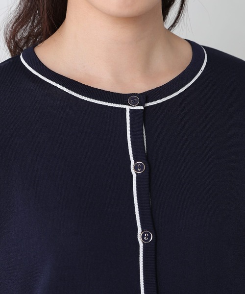 Honeys（ハニーズ）の「７分袖配色クルーカーデ（カーディガン/ボレロ・レディース・コーラルピンク/オフホワイト/ネイビー/ラベンダー/ベージュ・L/LL/M）」の15枚目の写真