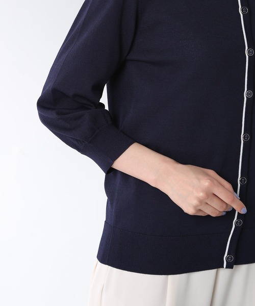 Honeys（ハニーズ）の「７分袖配色クルーカーデ（カーディガン/ボレロ・レディース・コーラルピンク/オフホワイト/ネイビー/ラベンダー/ベージュ・L/LL/M）」の20枚目の写真