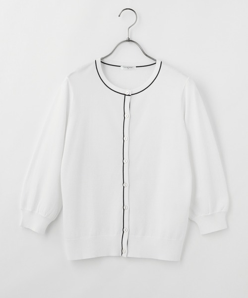 Honeys（ハニーズ）の「７分袖配色クルーカーデ（カーディガン/ボレロ・レディース・コーラルピンク/オフホワイト/ネイビー/ラベンダー/ベージュ・L/LL/M）」の18枚目の写真