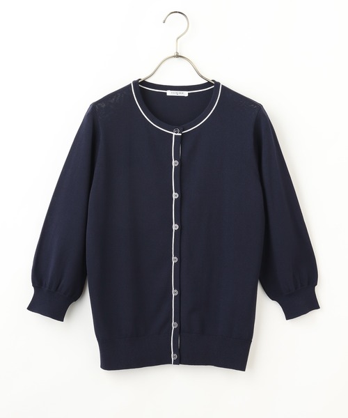 Honeys（ハニーズ）の「７分袖配色クルーカーデ（カーディガン/ボレロ・レディース・コーラルピンク/オフホワイト/ネイビー/ラベンダー/ベージュ・L/LL/M）」の13枚目の写真