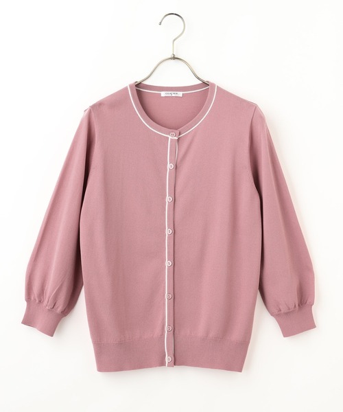 Honeys（ハニーズ）の「７分袖配色クルーカーデ（カーディガン/ボレロ・レディース・コーラルピンク/オフホワイト/ネイビー/ラベンダー/ベージュ・L/LL/M）」の9枚目の写真