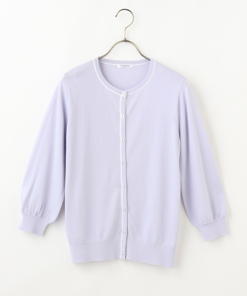 Honeys（ハニーズ）の「７分袖配色クルーカーデ（カーディガン/ボレロ・レディース・コーラルピンク/オフホワイト/ネイビー/ラベンダー/ベージュ・L/LL/M）」の7枚目の写真