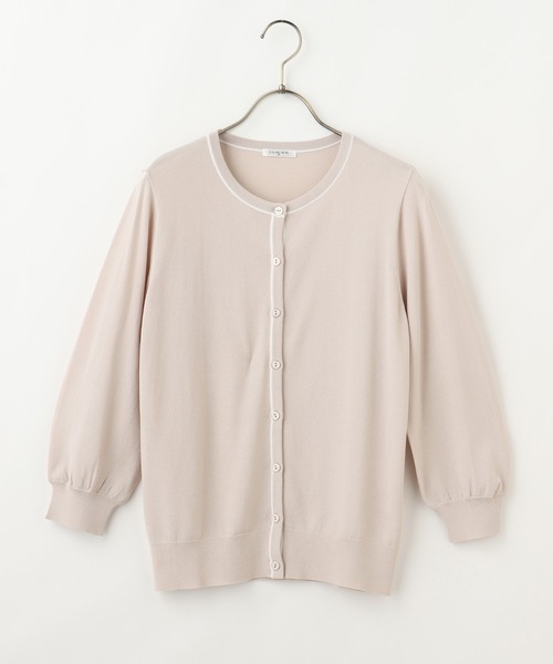 Honeys（ハニーズ）の「７分袖配色クルーカーデ（カーディガン/ボレロ・レディース・コーラルピンク/オフホワイト/ネイビー/ラベンダー/ベージュ・L/LL/M）」の11枚目の写真