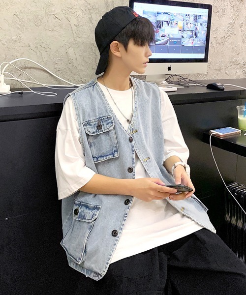 neos(ネオス)の「【neos -addictive design-】ルーズシルエット フラップポケット デニム ベスト(ベスト・メンズ・サックスブルー/ブルー・MEDIUM/LARGE/X-LARGE)」の9枚目の写真