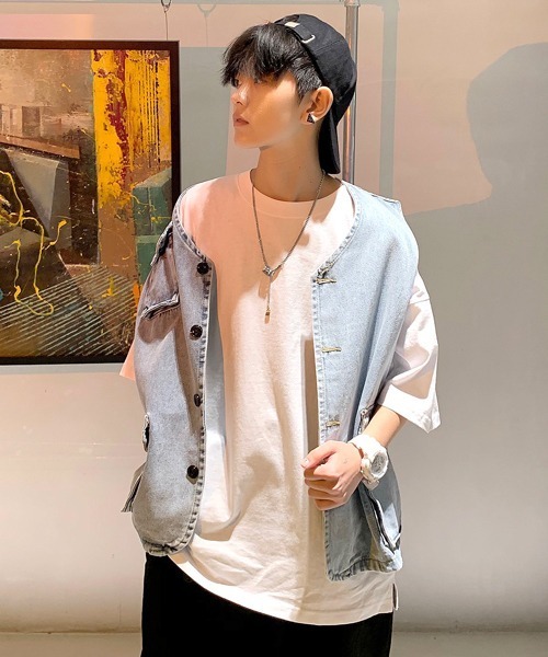 neos(ネオス)の「【neos -addictive design-】ルーズシルエット フラップポケット デニム ベスト(ベスト・メンズ・サックスブルー/ブルー・MEDIUM/LARGE/X-LARGE)」の13枚目の写真