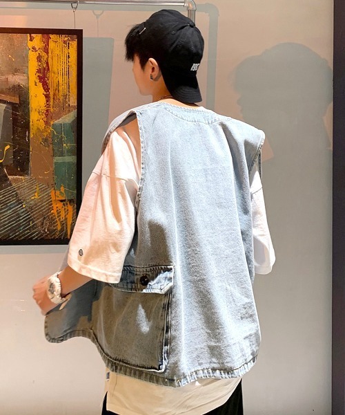 neos(ネオス)の「【neos -addictive design-】ルーズシルエット フラップポケット デニム ベスト(ベスト・メンズ・サックスブルー/ブルー・MEDIUM/LARGE/X-LARGE)」の14枚目の写真