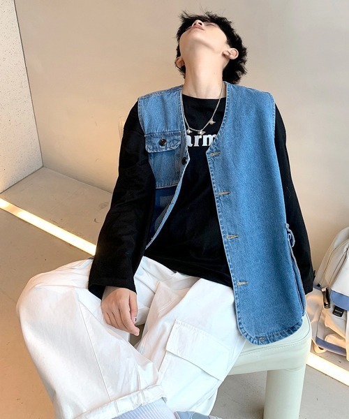 neos(ネオス)の「【neos -addictive design-】ルーズシルエット フラップポケット デニム ベスト(ベスト・メンズ・サックスブルー/ブルー・MEDIUM/LARGE/X-LARGE)」の17枚目の写真
