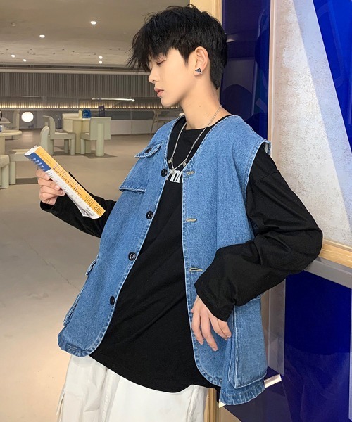 neos(ネオス)の「【neos -addictive design-】ルーズシルエット フラップポケット デニム ベスト(ベスト・メンズ・サックスブルー/ブルー・MEDIUM/LARGE/X-LARGE)」の19枚目の写真