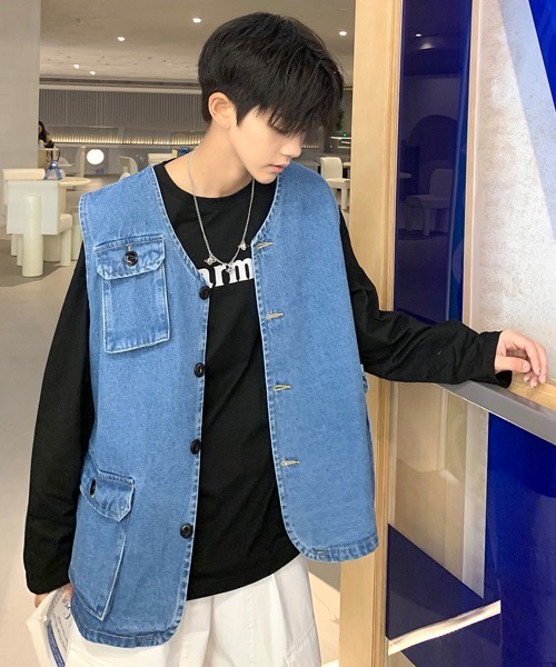 neos(ネオス)の「【neos -addictive design-】ルーズシルエット フラップポケット デニム ベスト(ベスト・メンズ・サックスブルー/ブルー・MEDIUM/LARGE/X-LARGE)」の20枚目の写真