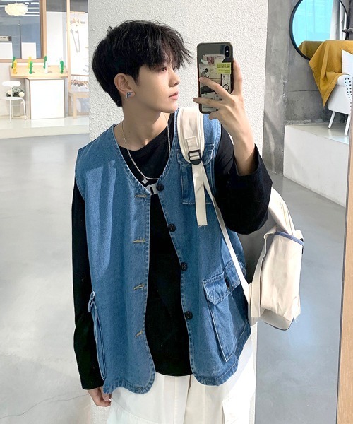 neos(ネオス)の「【neos -addictive design-】ルーズシルエット フラップポケット デニム ベスト(ベスト・メンズ・サックスブルー/ブルー・MEDIUM/LARGE/X-LARGE)」の15枚目の写真