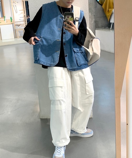 neos(ネオス)の「【neos -addictive design-】ルーズシルエット フラップポケット デニム ベスト(ベスト・メンズ・サックスブルー/ブルー・MEDIUM/LARGE/X-LARGE)」の16枚目の写真