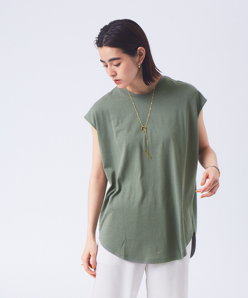 qualite（カリテ）の「リネンコットンカットソー（Tシャツ/カットソー・レディース・ライム/ホワイト/カーキ/ピンク/チャコールグレー・フリー）」の4枚目の写真