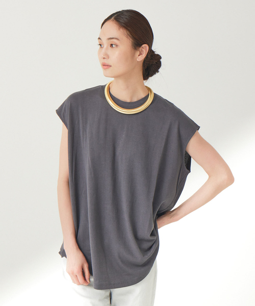 qualite（カリテ）の「リネンコットンカットソー（Tシャツ/カットソー・レディース・ライム/ホワイト/カーキ/ピンク/チャコールグレー・フリー）」の3枚目の写真