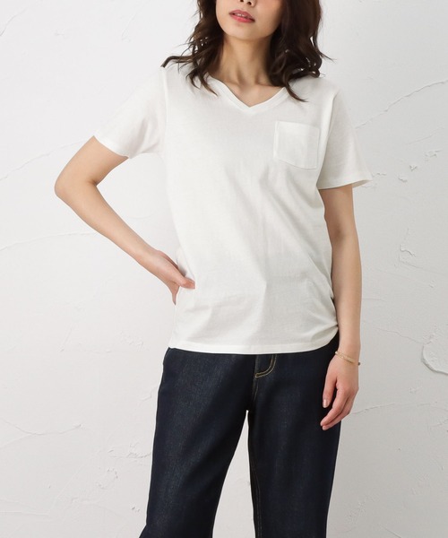 セール】ライトウェイト ポケット付き Vネック半袖Tシャツ（Tシャツ