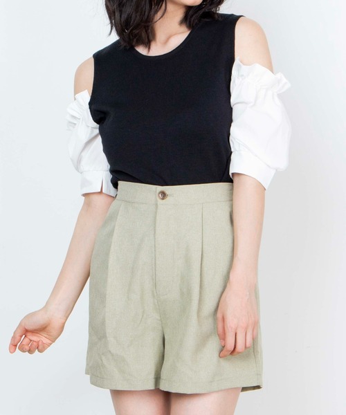 WEGO(ウィゴー)の「WEGO/パフスリーブオープンショルダープルオーバー(ニット/セーター・レディース・ホワイト/ブラック/ライトパープル・FREE)」の2枚目の写真