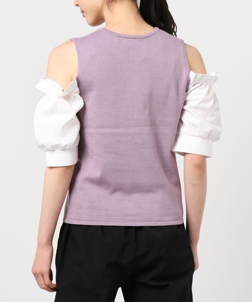 WEGO(ウィゴー)の「WEGO/パフスリーブオープンショルダープルオーバー(ニット/セーター・レディース・ホワイト/ブラック/ライトパープル・FREE)」の4枚目の写真