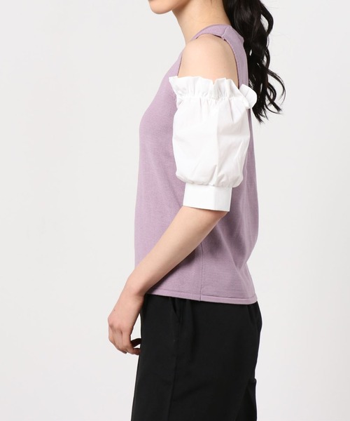 WEGO(ウィゴー)の「WEGO/パフスリーブオープンショルダープルオーバー(ニット/セーター・レディース・ホワイト/ブラック/ライトパープル・FREE)」の5枚目の写真