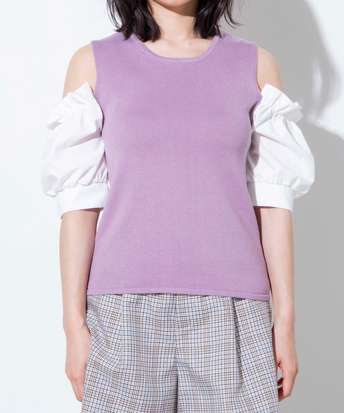 WEGO(ウィゴー)の「WEGO/パフスリーブオープンショルダープルオーバー(ニット/セーター・レディース・ホワイト/ブラック/ライトパープル・FREE)」の17枚目の写真