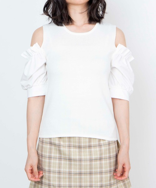 WEGO(ウィゴー)の「WEGO/パフスリーブオープンショルダープルオーバー(ニット/セーター・レディース・ホワイト/ブラック/ライトパープル・FREE)」の15枚目の写真