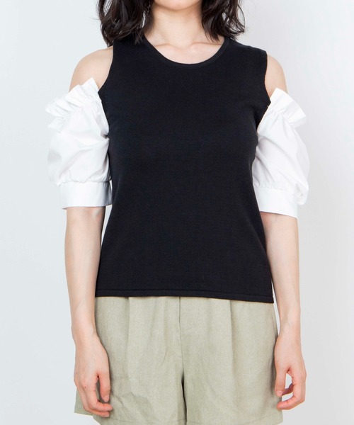 WEGO(ウィゴー)の「WEGO/パフスリーブオープンショルダープルオーバー(ニット/セーター・レディース・ホワイト/ブラック/ライトパープル・FREE)」の16枚目の写真