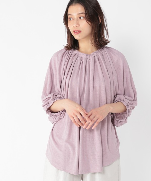 studio CLIP（スタディオクリップ）の「リネンレーヨンネックギャザープルオーバー（Tシャツ/カットソー・レディース・スモーク/ラベンダー/イエロー/アイボリー・FREE）」の2枚目の写真