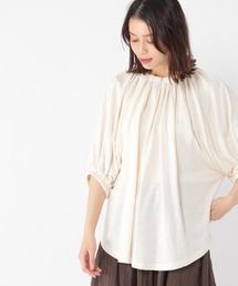 リネンレーヨンネックギャザープルオーバー