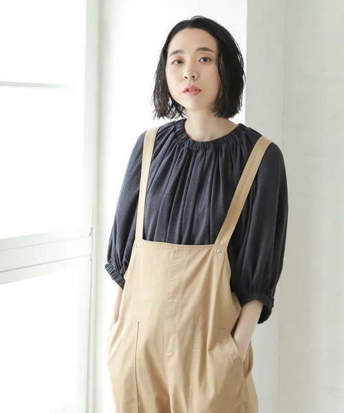 studio CLIP（スタディオクリップ）の「リネンレーヨンネックギャザープルオーバー（Tシャツ/カットソー・レディース・スモーク/ラベンダー/イエロー/アイボリー・FREE）」の4枚目の写真