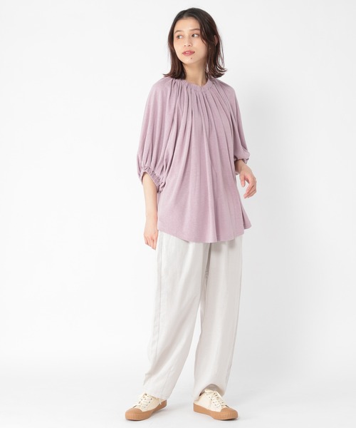 studio CLIP（スタディオクリップ）の「リネンレーヨンネックギャザープルオーバー（Tシャツ/カットソー・レディース・スモーク/ラベンダー/イエロー/アイボリー・FREE）」の12枚目の写真