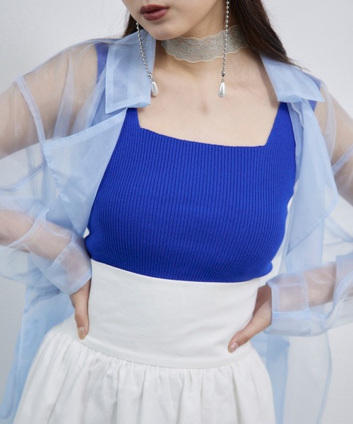 Romansual（ロマンシュアル）の「Romansual/スクエアネックニットタンクトップ（タンクトップ・レディース・ロイヤルブルー/ブラック・FREE）」の2枚目の写真