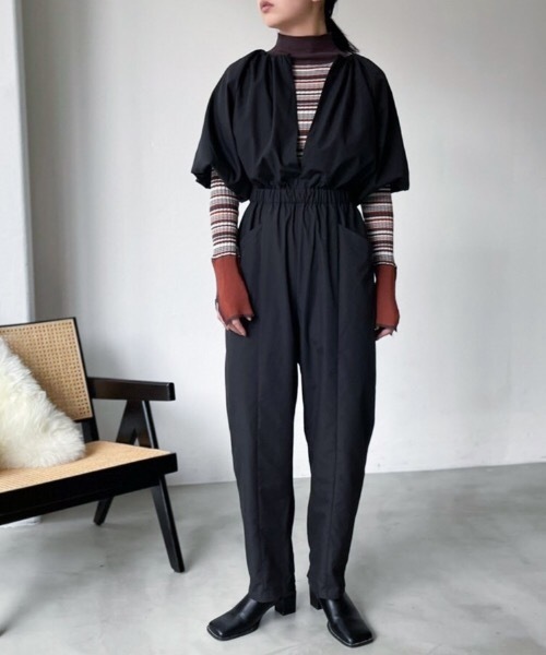 Solace（ソレイス）の「前後2WAYパフスリーブコンビネゾン（サロペット/オーバーオール・レディース・ブルー/ブラック・FREE）」の15枚目の写真