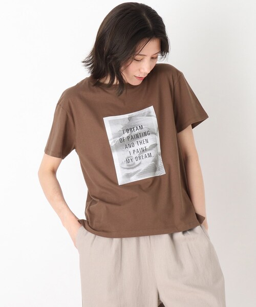 SHOO・LA・RUE（シューラルー）の「◆プリント半袖Tシャツ（Tシャツ/カットソー・レディース・ダークブラウン/ライトブルー/カーキ系/ピンク系6/ホワイト系/ホワイト系その他/チャコール/ホワイト系4/ブラック系1・02/03/04）」の7枚目の写真